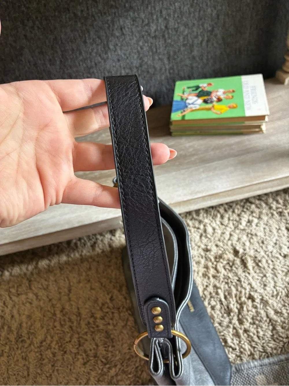 Montana West Gray and Black Shoulder Bag with Gold Accents